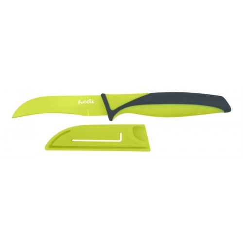 Cuchillo pelador de color verde con funda protectora de 9 cm.