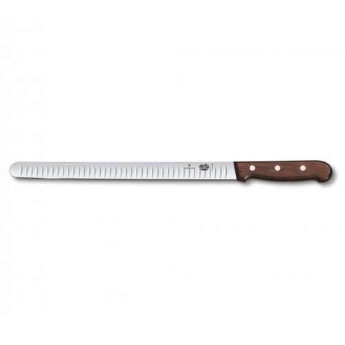 Cuchillo para jamón y salmón de 30 cm. y filo alveolado con mango de madera