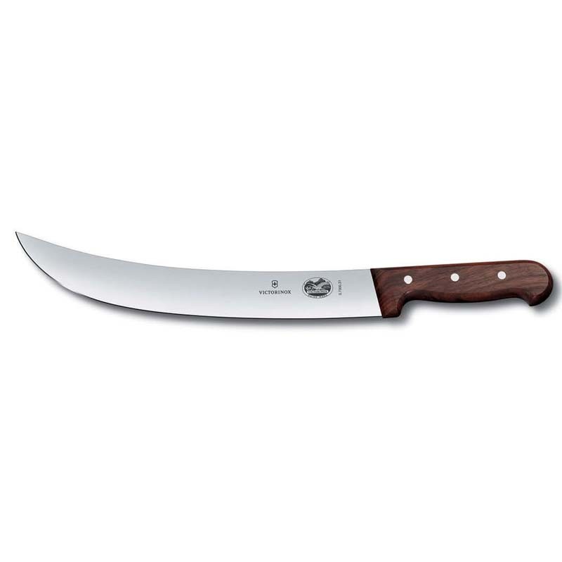Cuchillo para carnicero de hoja ancha y curva con mango de madera. 25,31 y 36 cm.