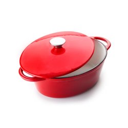 Cocotte oval rojo con tapa de fundición de hierro 27 cm.