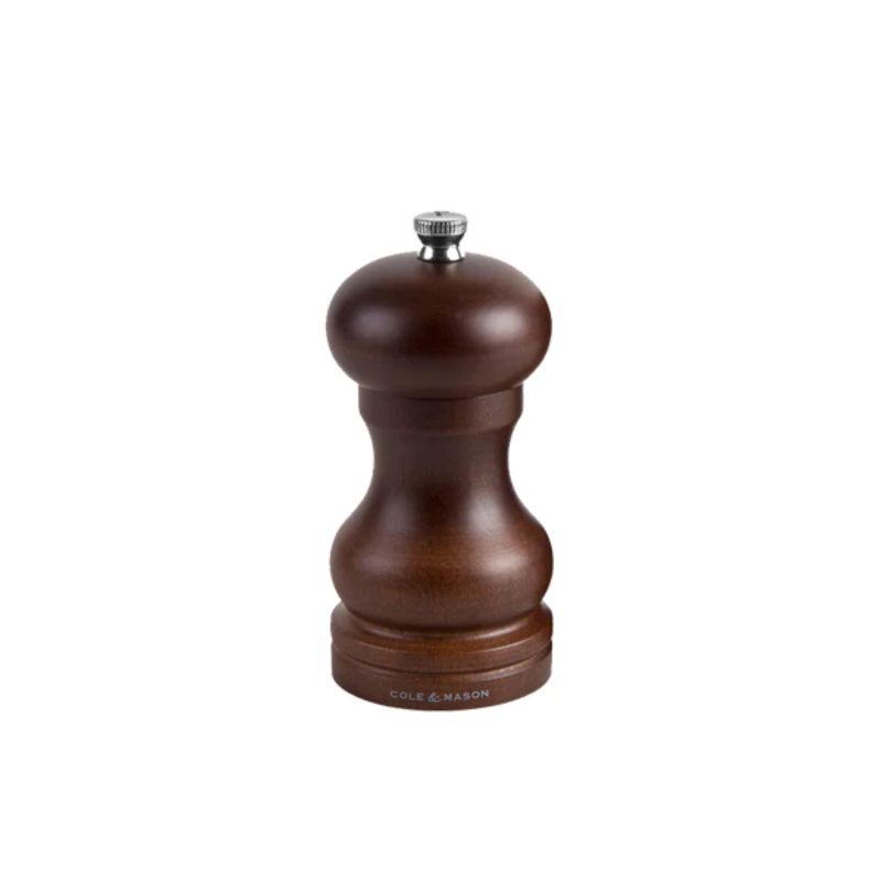 Molinillo de pimienta o sal en madera de haya oscura. 12 cm