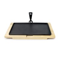 Plato de hierro fundido rectangular 38 x 28 cm con base de madera 