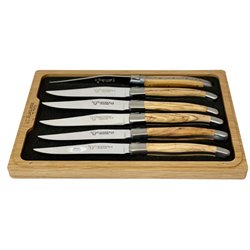 Cofre 6 cuchillos mesa Laguiole en Aubrac madera olivo