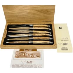 Cofre 6 cuchillos mesa Laguiole en Aubrac madera olivo